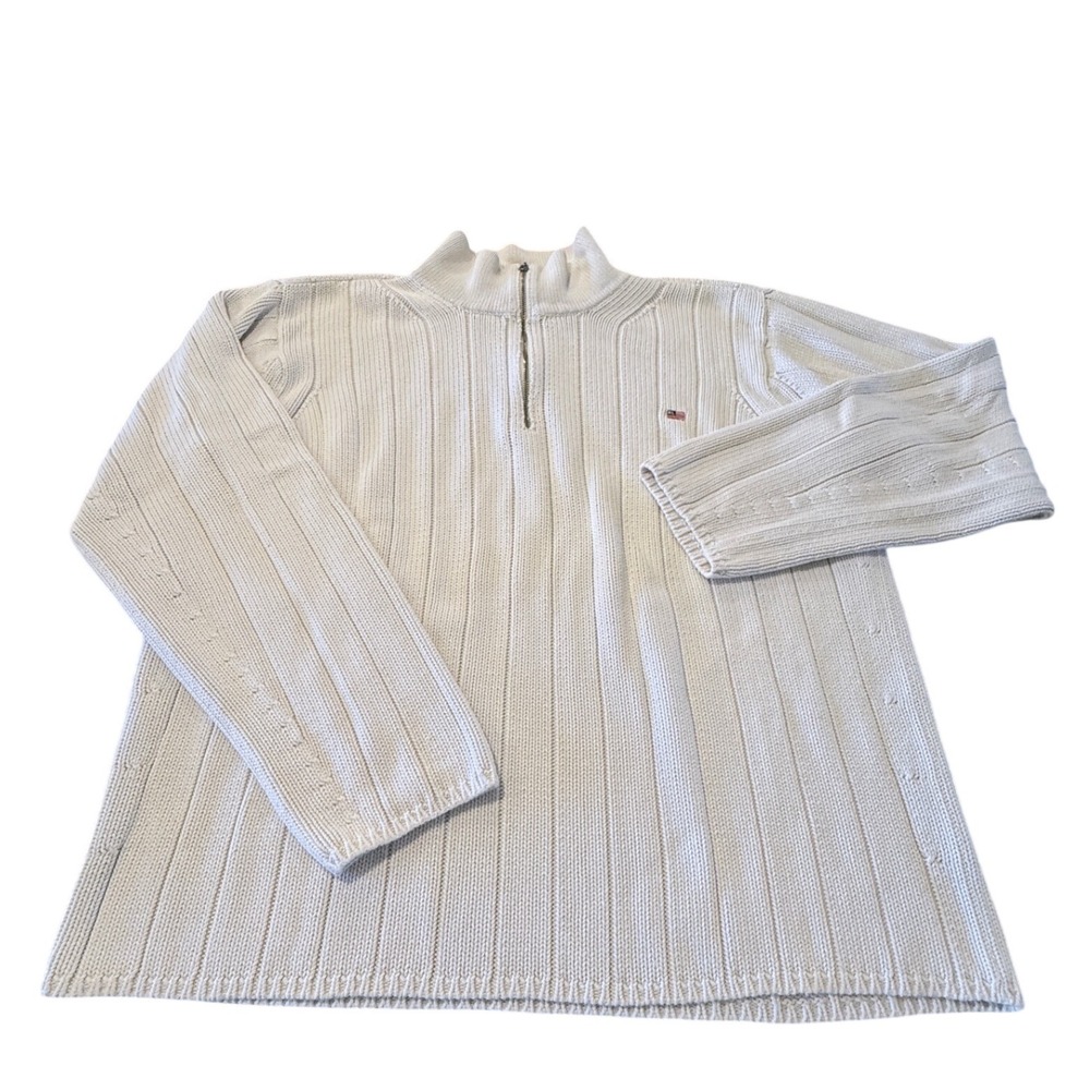 Vintage Polo Jeans Co Ralph Lauren Mens XXL Cream Ribbed Quarter Zip Sweater RL